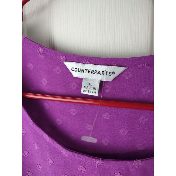 Counterparts Woman XL Purple Blouse Pullover Swiss Dot Runched Side - Picture 3 of 7